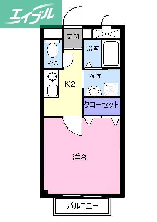 天神ヒルズB(1K/2階)の間取り写真