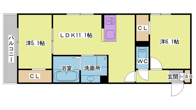 ラ・ヴェール杉尾台(2LDK/3階)の間取り写真