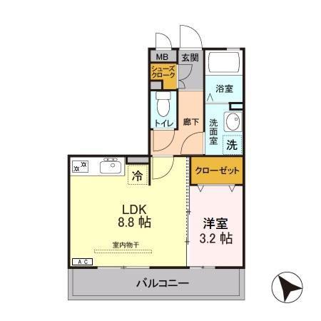 エスポワール(1LDK/2階)の間取り写真