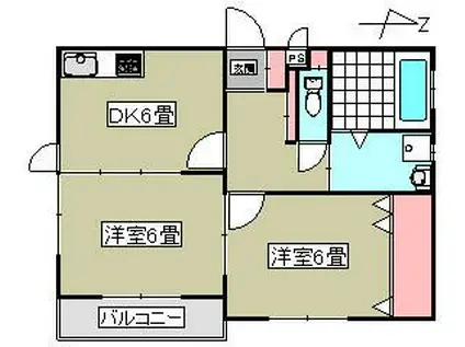 ソレイユ白山(2DK/1階)の間取り写真