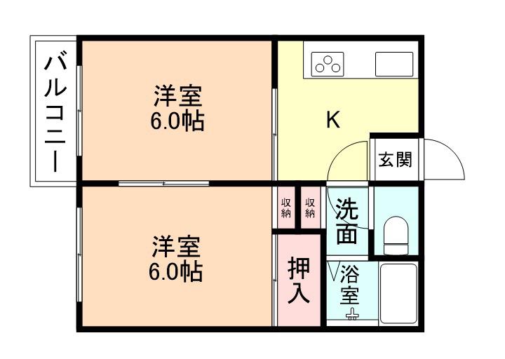 フォーブル山室(2K/2階)の間取り写真