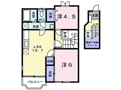 JR宇都宮線 石橋駅(栃木) バス乗車時間:13分 最寄りバス停で下車 徒歩12分 2階建 築24年(2LDK/2階)の間取り写真