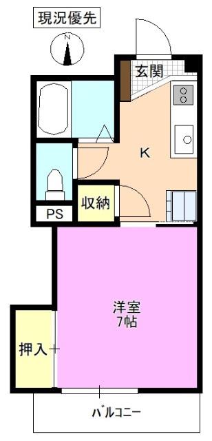 メラベルデ S棟(1K/1階)の間取り写真
