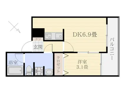 コートフェリア(1DK/2階)の間取り写真