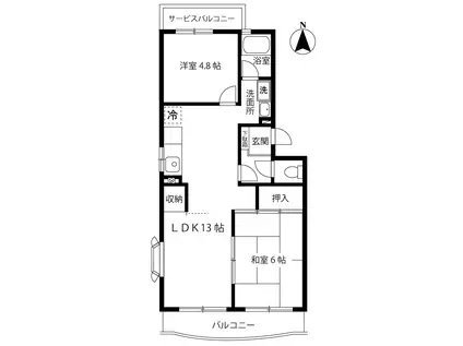 シャトレー日吉(2LDK/4階)の間取り写真