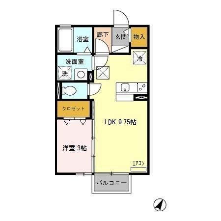 カンパーレ A棟(1LDK/1階)の間取り写真