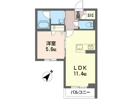 グレイスハイム(1LDK/2階)の間取り写真