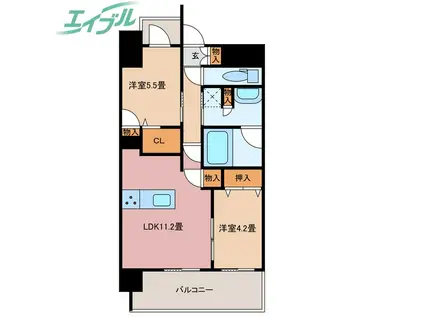 プレサンスロジェ四日市西浦通(2LDK/3階)の間取り写真
