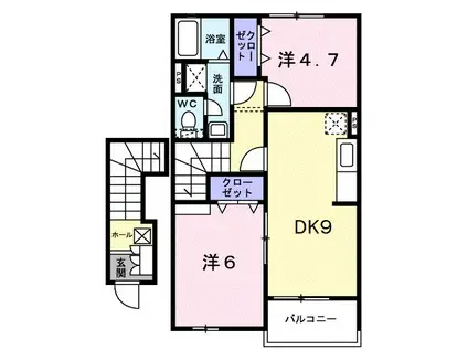 カーサ・フィオーレI(2DK/2階)の間取り写真