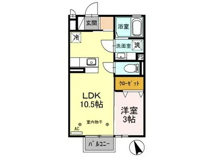 アネシス城北A(1LDK/2階)の間取り写真