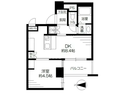 ライオンズマンション平河町(1DK/3階)の間取り写真