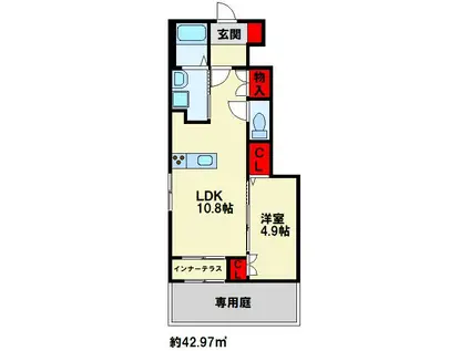 ルミナーレ上上津役(1LDK/1階)の間取り写真