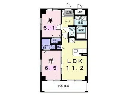 インテグラル我如古(2LDK/3階)の間取り写真