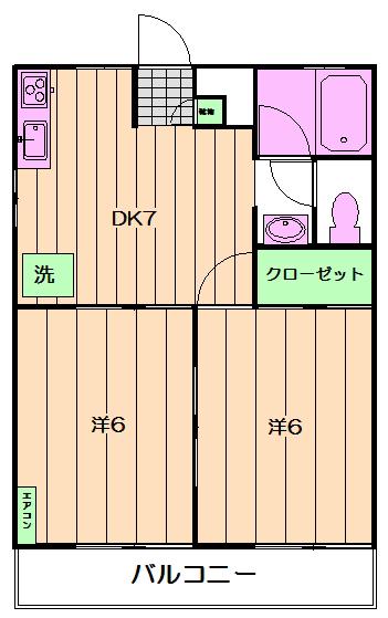 メゾン山吹 A棟(2DK/1階)の間取り写真