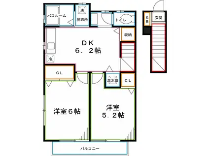 パインコート小平A棟(2DK/2階)の間取り写真