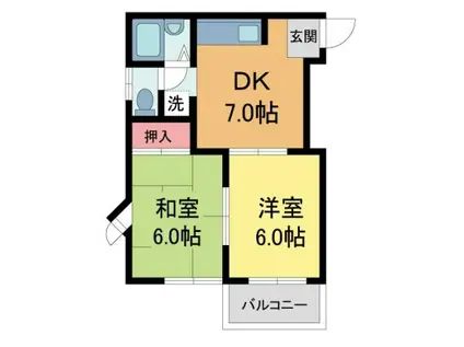 売布が丘ビューハイツ(2DK/1階)の間取り写真