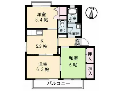 グリンデルワルト(3K/2階)の間取り写真