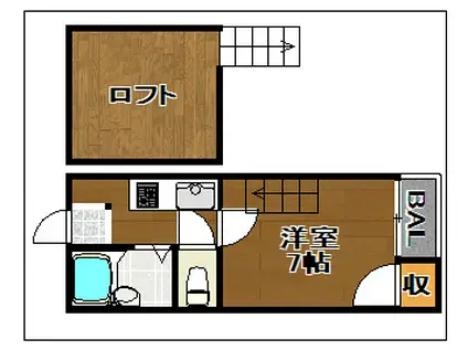 ローレ西新I(1K/2階)の間取り写真