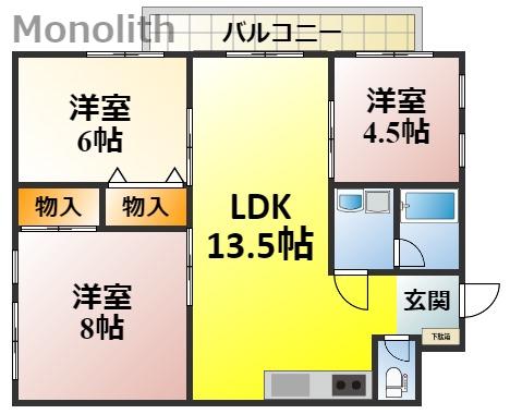 エイチ・ツーオー岸和田(3LDK/3階)の間取り写真
