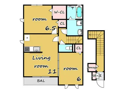 ベルクリア城南(2LDK/2階)の間取り写真
