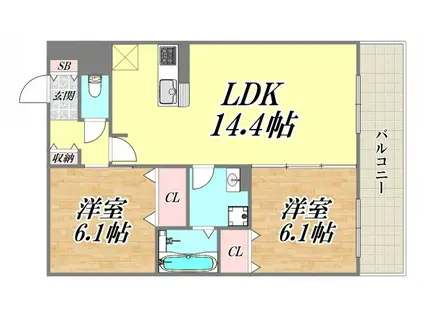 ルネ・ムーン(2LDK/2階)の間取り写真