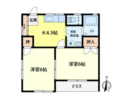 コーポ花水木(2DK/1階)の間取り写真