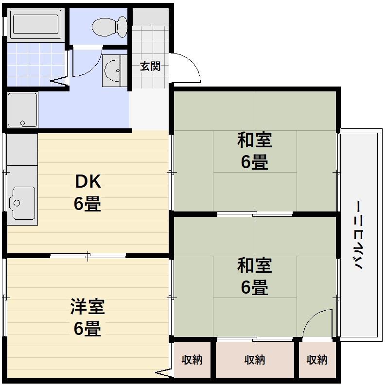 プレジール太陽B棟(3DK/2階)の間取り写真