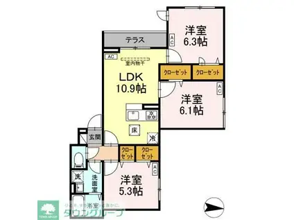 アンソレイエII(3LDK/1階)の間取り写真