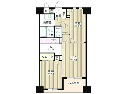 コンフィール日本橋アクアシティ(2LDK/2階)の間取り写真