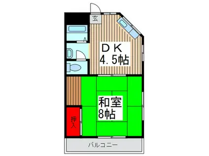 コーポ関根Ⅱ(1DK/2階)の間取り写真