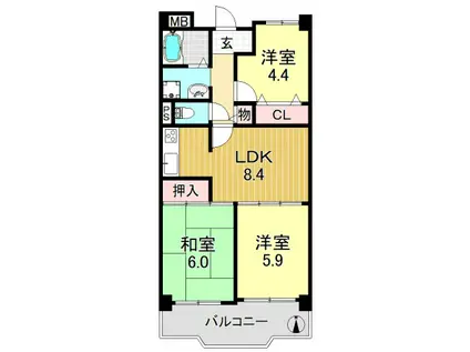 シェモア平野(3LDK/5階)の間取り写真