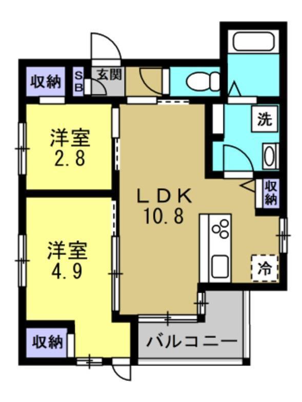 ブリアン西宮(2LDK/2階)の間取り写真