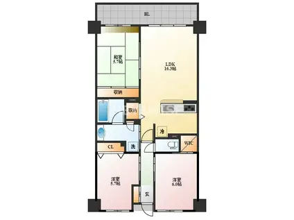 サーパス五島町(3LDK/2階)の間取り写真