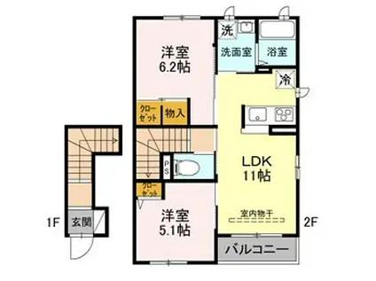 ベルクール加東A棟(2LDK/2階)の間取り写真