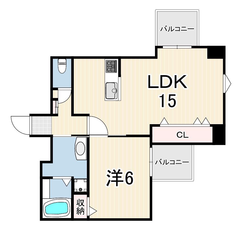 エバーグレイス塚口(1LDK/3階)の間取り写真