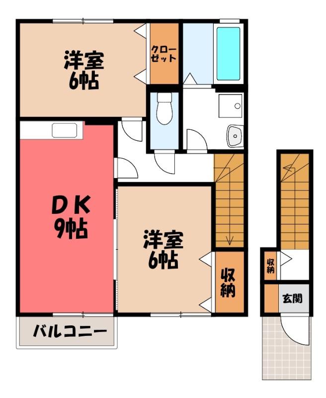 ルミエールA&KII(2DK/2階)の間取り写真