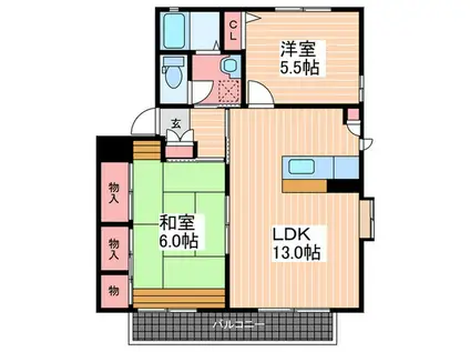 瀬戸内ハイツB棟(2LDK/2階)の間取り写真