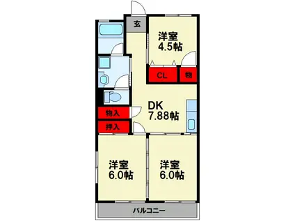 クリエシティ柏の森(3DK/3階)の間取り写真