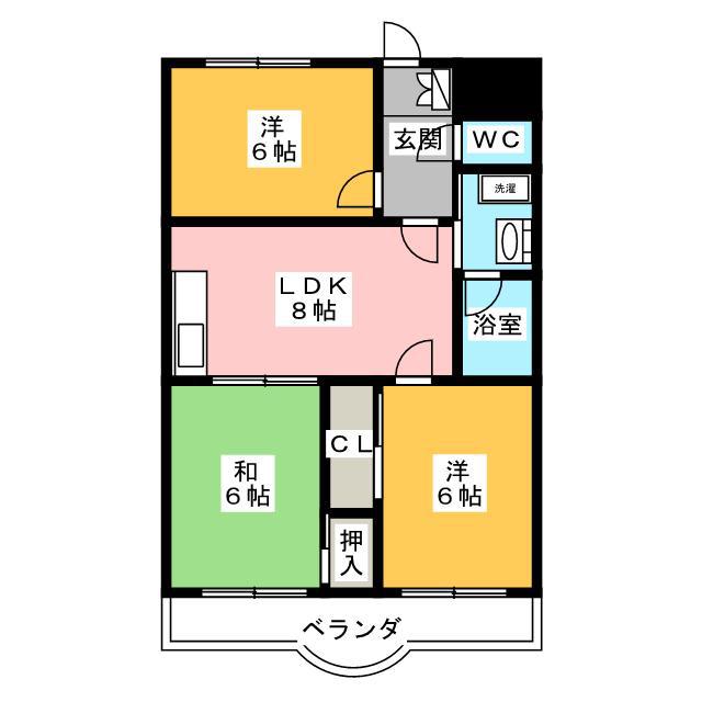 マンション根岸(3DK/1階)の間取り写真