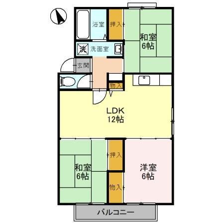 セジュールすばる A(3LDK/2階)の間取り写真