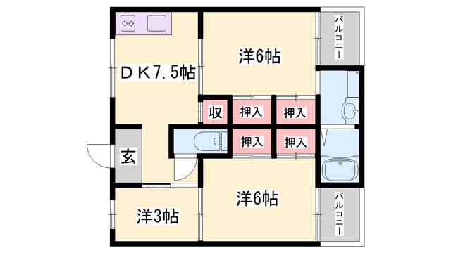 ヴィラナリー夢前(2SLDK/1階)の間取り写真