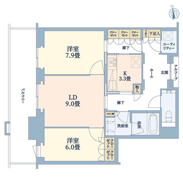 グラングリーン大阪 THE ノース RESIDENCE(2LDK/6階)の間取り写真