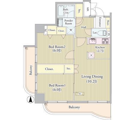 センテニアルタワー(2LDK/6階)の間取り写真
