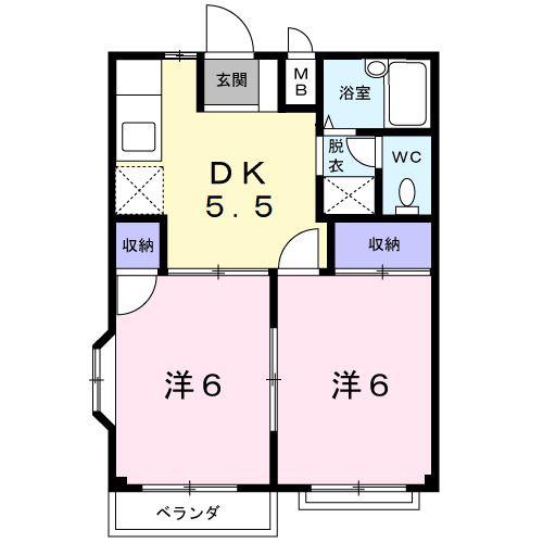 シャンブル21 C(2K/2階)の間取り写真