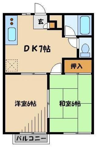 ヒルサイド悠B(2DK/2階)の間取り写真