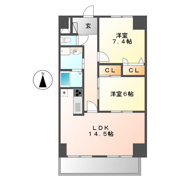 シティーコート翠雲(2LDK/6階)の間取り写真