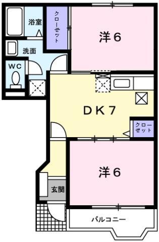 シャンゼリゼ弐番館(2DK/1階)の間取り写真
