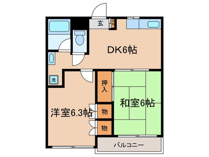 SKY CITY(2DK/2階)の間取り写真