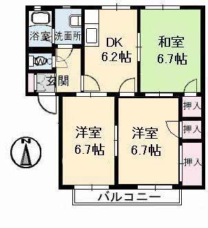 ディアス羽原A(3DK/1階)の間取り写真