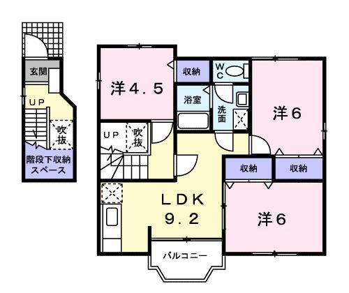 パレス・ウィステリアD(3LDK/2階)の間取り写真